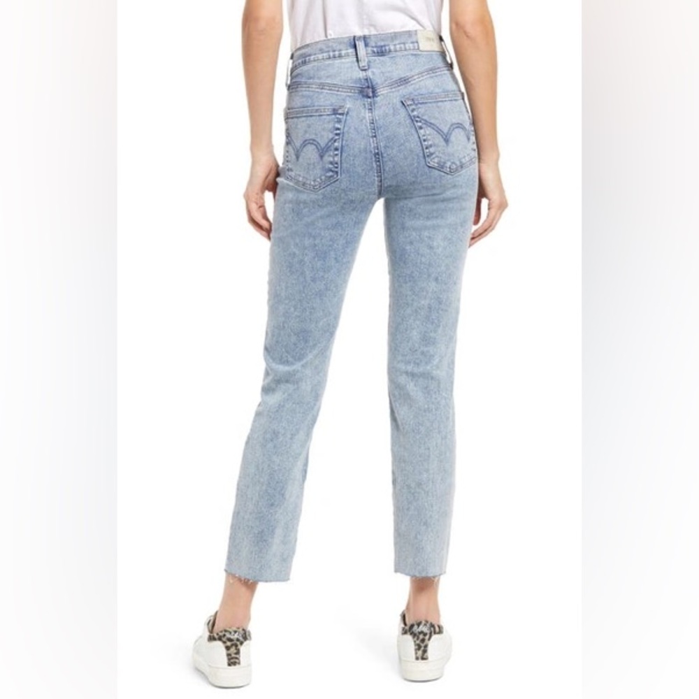 Edwin Bree High Waist Raw Hem Jeans Size 29 in Cosmic | Anthropologie